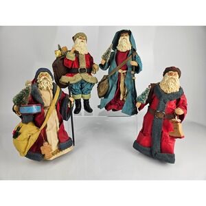 Vintage Kurt S Adler Set of 4 Fabric Mache Santa Claus Figurines Christmas Decor